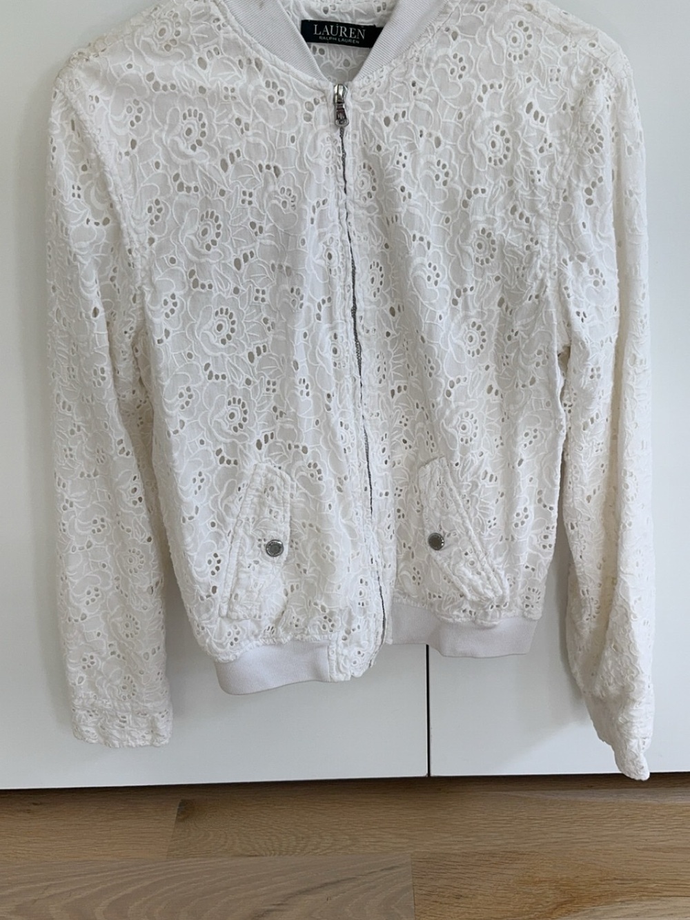 Lauren Ralph Lauren White Eyelet Lace Bomber Jacket